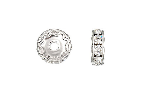 Sterling Silver Rondelle Spacer w/Crystal, 10.0mm