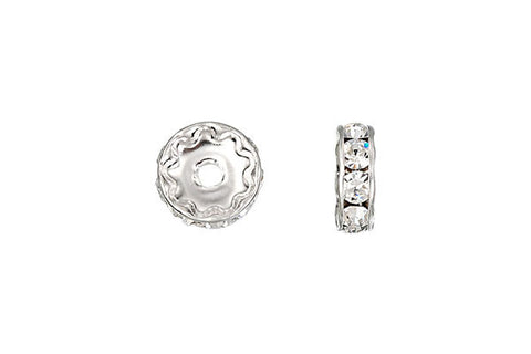 Sterling Silver Rondelle Spacer w/Crystal, 8.0mm