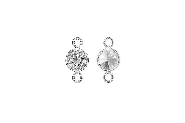 Sterling Silver White CZ Connector, 6.0mm