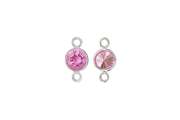 Sterling Silver Pink CZ Connector, 6.0mm