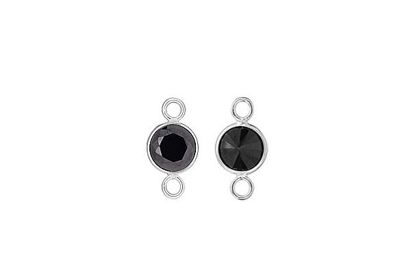 Sterling Silver Black CZ Connector, 6.0mm