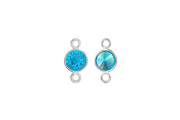 Sterling Silver Aqua Blue CZ Connector, 4.0mm