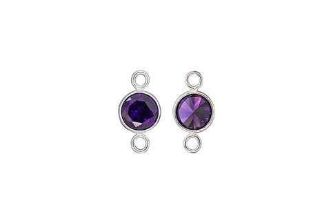 Sterling Silver Amethyst CZ Connector, 6.0mm