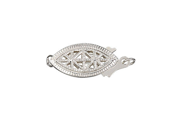 Sterling Silver Oval Filigree Pearl Clasp, 8.5x17.0mm
