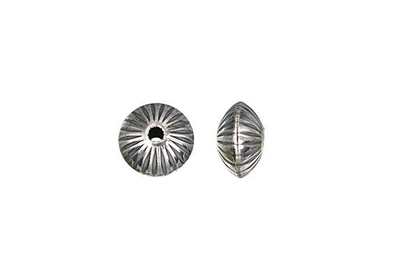 Sterling Silver Oxidized Corrugated Saucer Bead, 8.9x5.6mm