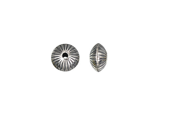 Sterling Silver Oxidized Corrugated Saucer Bead, 8.0x5.2mm