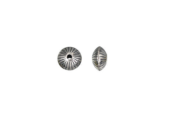 Sterling Silver Oxidized Corrugated Saucer Bead, 6.7x4.6mm