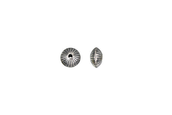 Sterling Silver Oxidized Corrugated Saucer Bead, 5.7x3.5mm