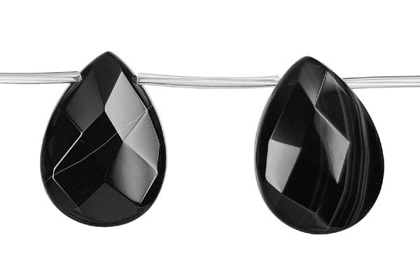 Sardonyx (Black) Faceted Flat Briolette Beads