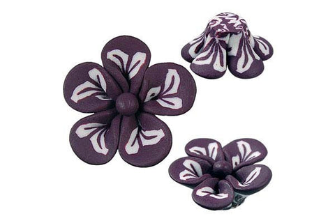 Pendant Poly Clay Flower (Dark Purple 106)