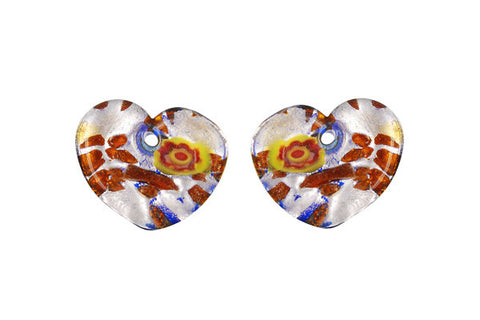 Murano Foil Glass Flat Heart Earrings (YH01)
