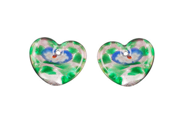 Murano Foil Glass Flat Heart Earrings (YH04)