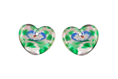 Murano Foil Glass Flat Heart Earrings (YH04)