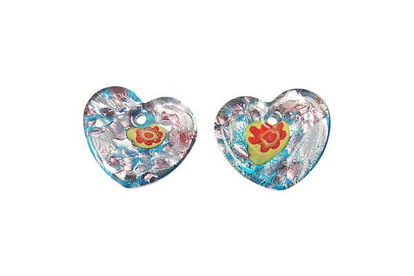Murano Foil Glass Flat Heart Earrings (YH06)
