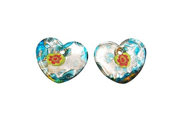 Murano Foil Glass Flat Heart Earrings (YH05)
