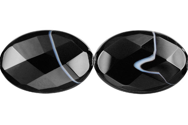 Sardonyx (Black) Faceted Flat Oval Beads