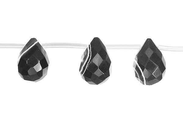 Sardonyx (Black) Faceted Briolette Beads