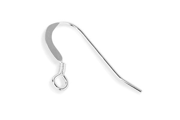 Sterling Silver Flat Ear Wire w/Coil, 20.0mm