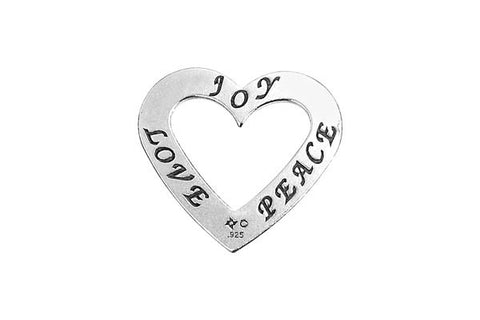 Sterling Silver Love-Joy-Peace Trio Affirmation Open Heart Charm, 20.0x22.0mm