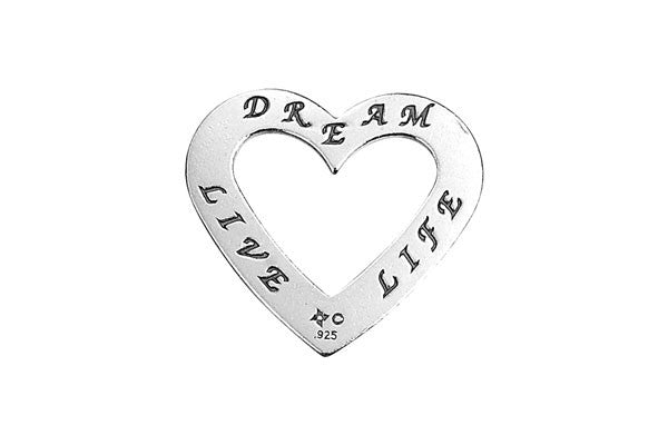 Sterling Silver Live-Dream-Love Trio Affirmation Open Heart Charm, 20.0x22.0mm