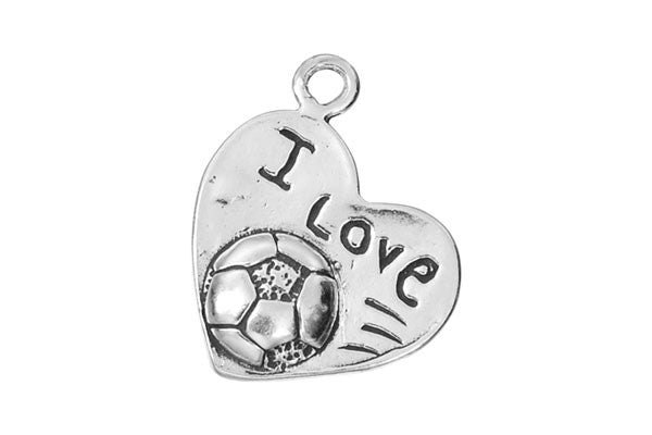 Sterling Silver I Love Soccer Sports Charm, 14.0x17.0mm