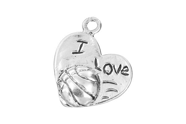 Sterling Silver I Love Basketball Sports Charm, 14.0x17.0mm