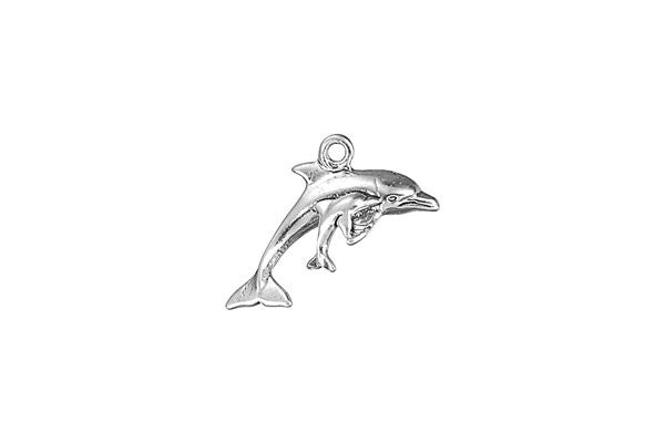 Sterling Silver Dolphin w/Calf Sealife Charm, 14.0x6.0mm