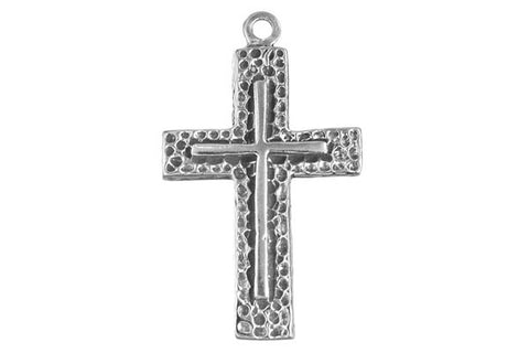 Sterling Silver Raised Cross Religious Charm, 30.0x20.0mm