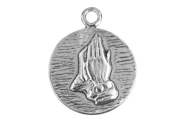 Sterling Silver Praying Hands with Prayer Religious Charm, 22.0x22.0mm