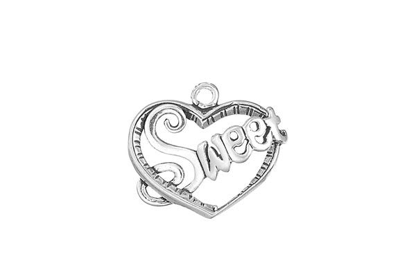 Sterling Silver Sweet Heart Charm, 20.0x20.0mm