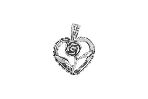 Sterling Silver Heart and Rose Charm, 19.0x19.0mm
