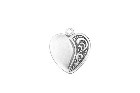 Sterling Silver Heart Charm, 21.0x15.0mm