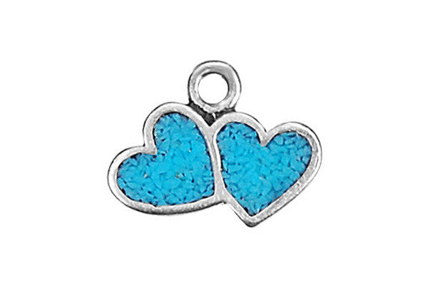 Sterling Silver Double Heart w/Inlay Charm, 8.0x10.0mm