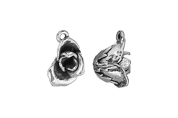 Sterling Silver Rose Charm, 16.0x12.0mm