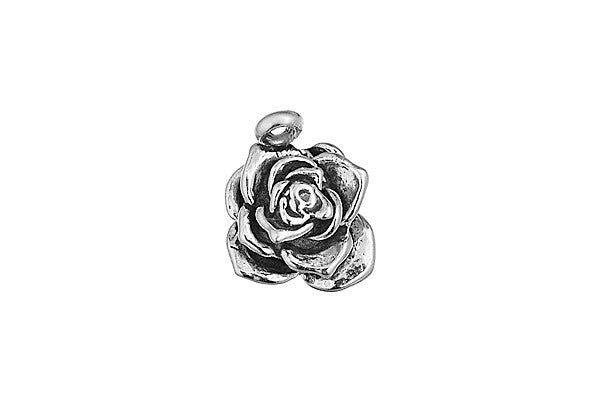 Sterling Silver Rose Charm, 15.0x12.0mm