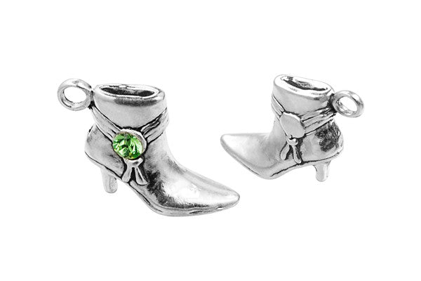 Sterling Silver Cowgirl Boot Charm, 14.0x17.0mm