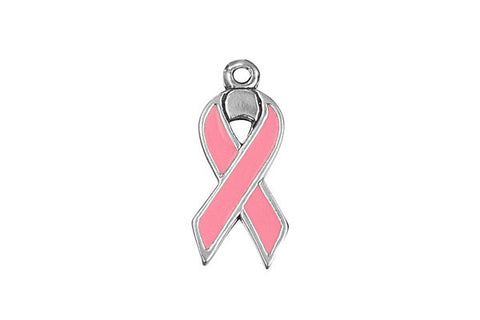 Sterling Silver Pink Cause Ribbon Charm, 20.0x10.0mm