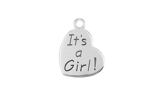 Sterling Silver It's a Girl Charm, 20.0x15.0mm