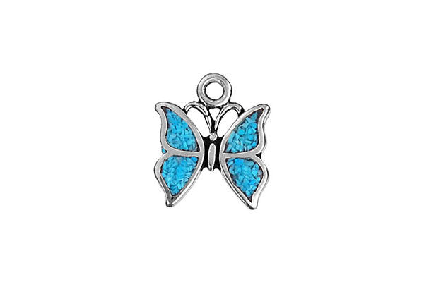 Sterling Silver Butterfly with Inlay Charm, 9.0x9.0mm