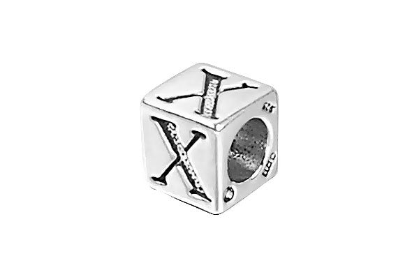 Sterling Silver New Alphabet Letter X Cube, 6mm