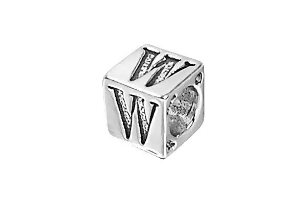 Sterling Silver New Alphabet Letter W Cube, 6mm