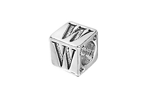 Sterling Silver New Alphabet Letter W Cube, 6mm