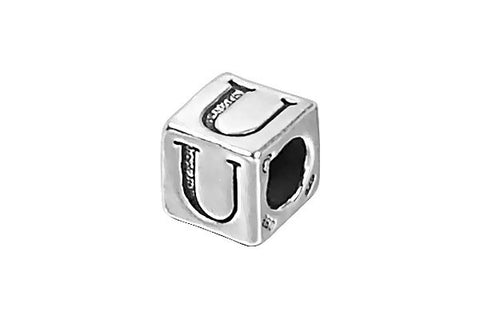 Sterling Silver New Alphabet Letter U Cube, 6mm