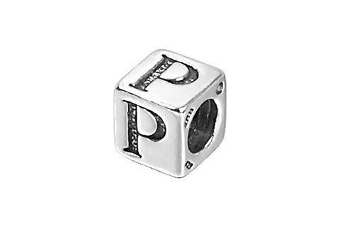 Sterling Silver New Alphabet Letter P Cube, 6mm