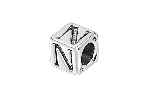 Sterling Silver New Alphabet Letter N Cube, 6mm