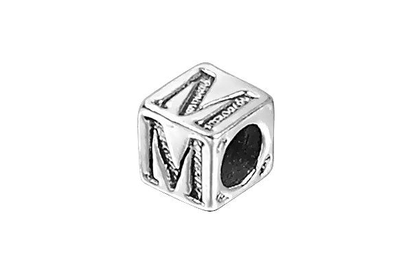 Sterling Silver New Alphabet Letter M Cube, 6mm