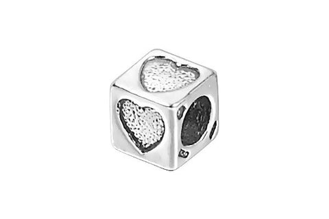 Sterling Silver New Alphabet HEART Cube, 6mm