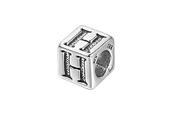 Sterling Silver New Alphabet Letter H Cube, 6mm