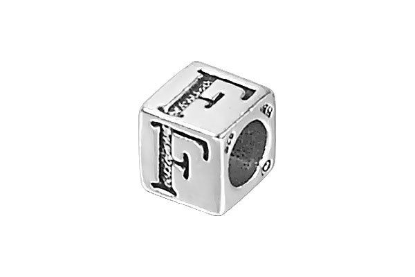 Sterling Silver New Alphabet Letter F Cube, 6mm