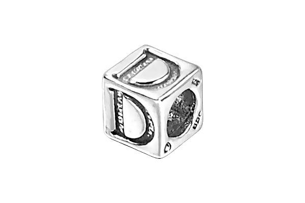 Sterling Silver New Alphabet Letter D Cube, 6mm